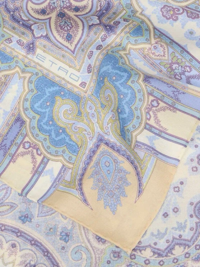 Etro , Wool And Silk Shawl With Placed Print, Woman, Light Blue In Multi