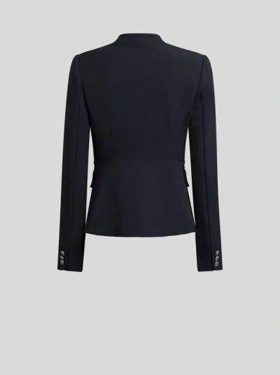 Etro , Single-breasted Jacket With Peplum Detail, Woman, Blue, Size 46 In Blue