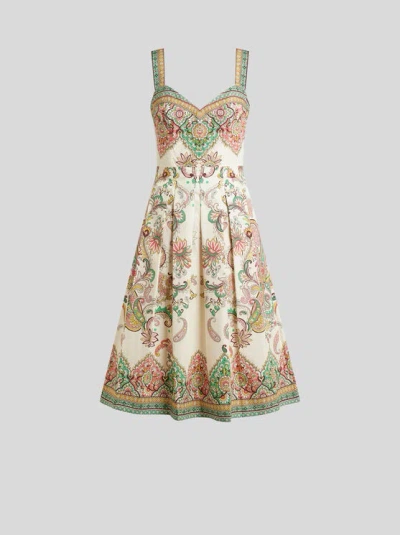 Etro , Printed Cotton Midi Dress, Woman, White, Size 36 In Multi