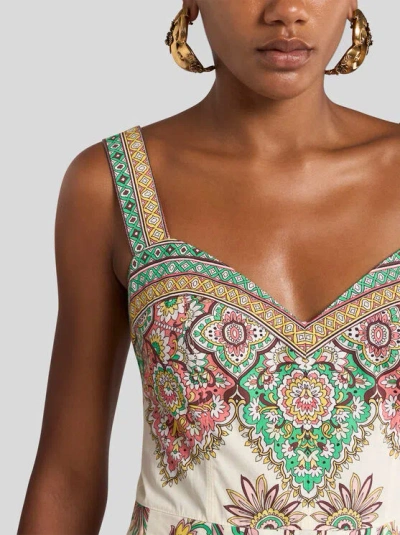 Etro , Printed Cotton Midi Dress, Woman, White, Size 36 In Multi