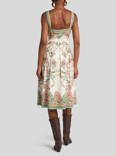 Etro , Printed Cotton Midi Dress, Woman, White, Size 36 In Multi