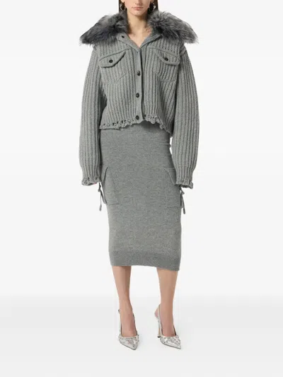 Blumarine Cargo-pockets Wool Midi Skirt In Gray