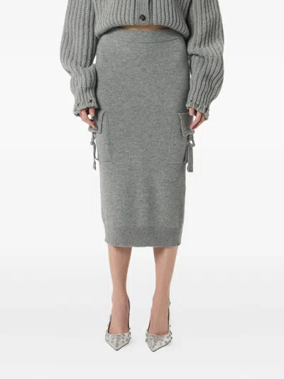 Blumarine Cargo-pockets Wool Midi Skirt In Gray