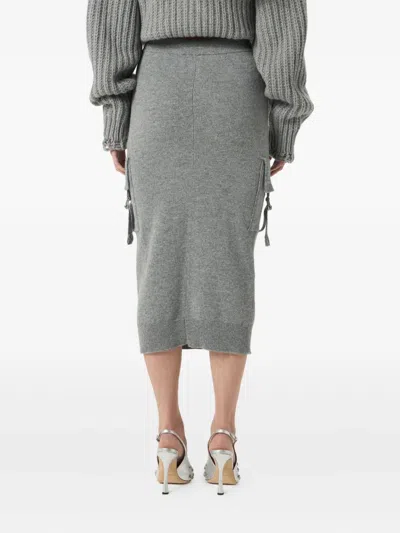 Blumarine Cargo-pockets Wool Midi Skirt In Gray