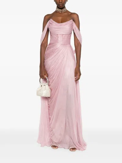 Iris Serban Raziel Draped Off-shoulder Gown In Pink