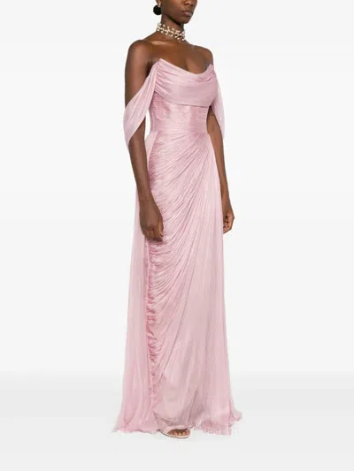 Iris Serban Raziel Draped Off-shoulder Gown In Pink