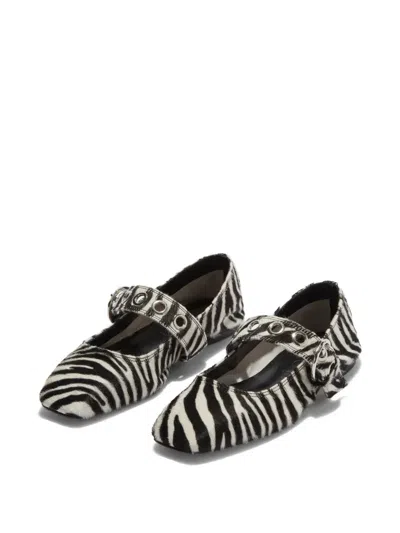 Aeyde Buckle Detail Zebra Pattern Ballerina Shoes In Black
