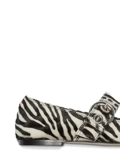 Aeyde Buckle Detail Zebra Pattern Ballerina Shoes In Black