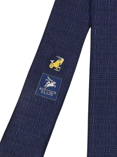 Elios Milano Gemini Geometric-pattern Silk Tie In Blue