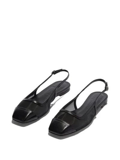 Aeyde Geraldine Leather-trimmed Mesh Slingback Ballet Flats In Black