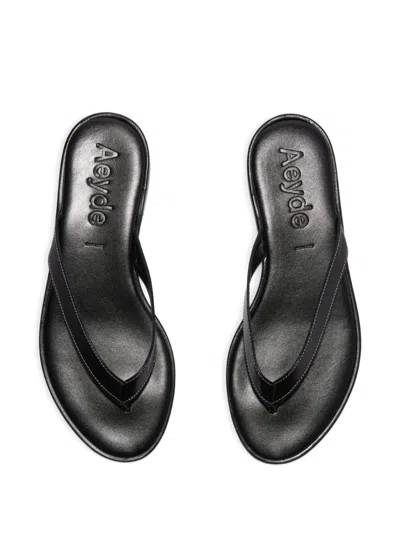 Aeyde Melody Leather Thong Sandals In Black