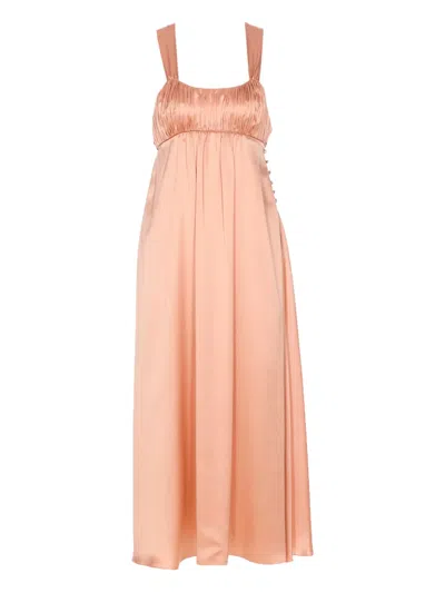 Chloé Sleeveless Shirred Silk Satin Midi Dress In Orange