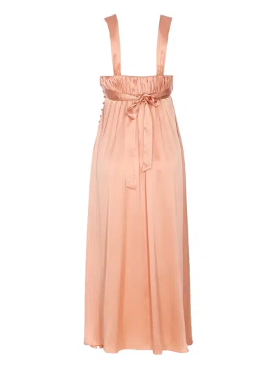 Chloé Sleeveless Shirred Silk Satin Midi Dress In Orange