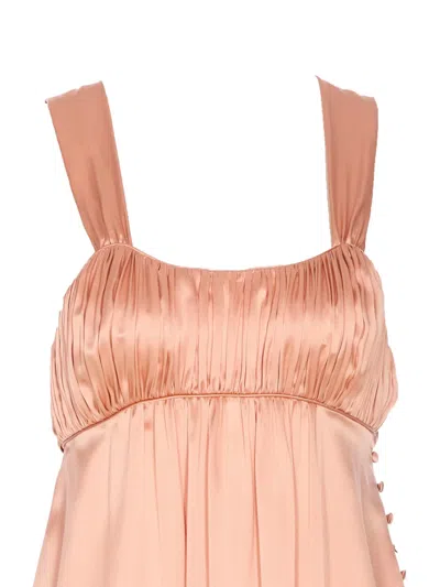 Chloé Sleeveless Shirred Silk Satin Midi Dress In Orange
