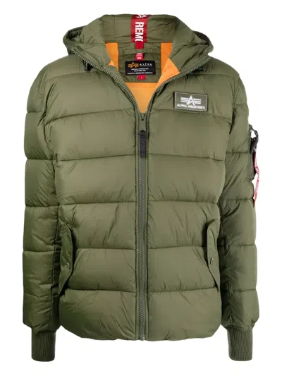Alpha Industries Hooded Quilted Jacket In Green
