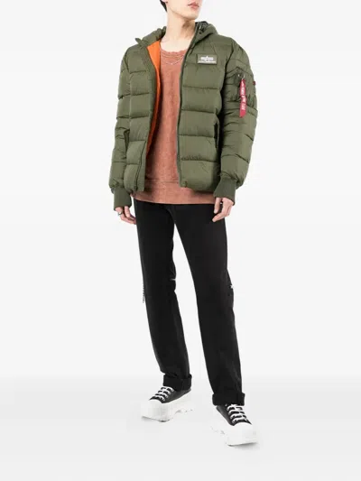 Alpha Industries Hooded Quilted Jacket In Green