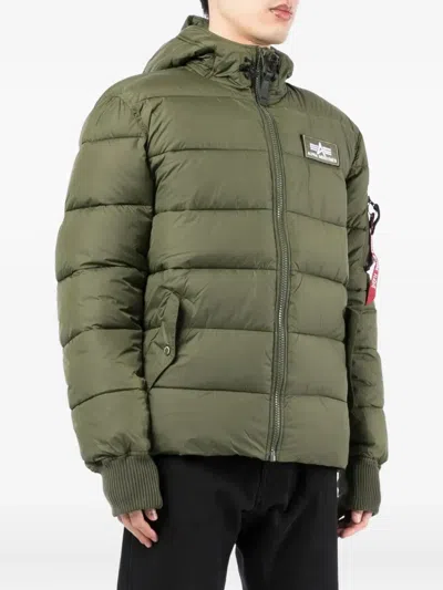 Alpha Industries Hooded Quilted Jacket In Green