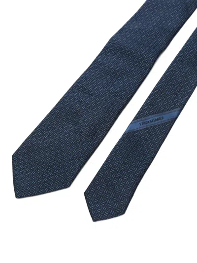 Ferragamo Gancini Graphic Jacquard Tie In Blue
