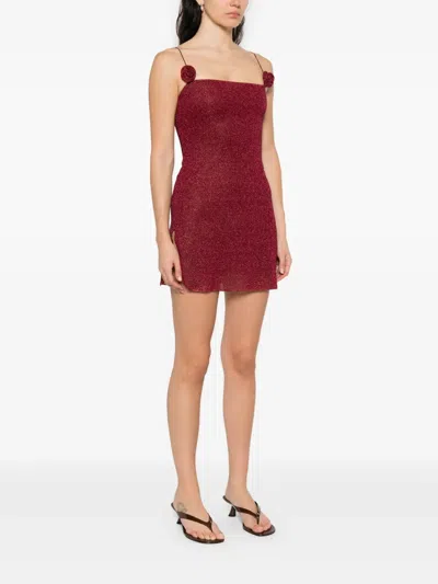 Oseree Rose-appliqué Mini Dress In Red