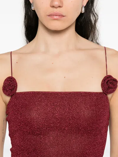 Oseree Rose-appliqué Mini Dress In Red