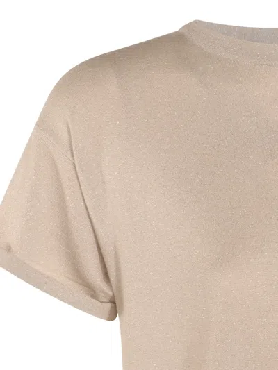Brunello Cucinelli Short Sleeve Crewneck Knitwear With Sparkling Finish In Neutral