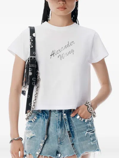 Alexander Wang Crew Neck Embellished Short Sleeves In White