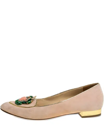 Pre-owned Charlotte Olympia Leather Ballet Flats In Neutral