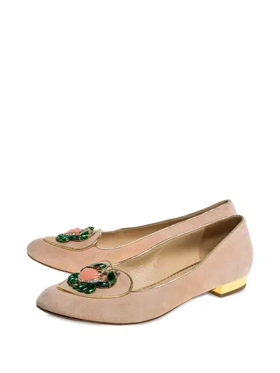 Pre-owned Charlotte Olympia Leather Ballet Flats In Neutral