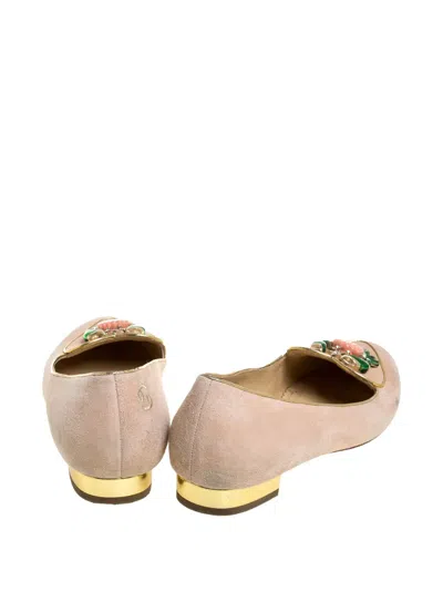 Pre-owned Charlotte Olympia Leather Ballet Flats In Neutral