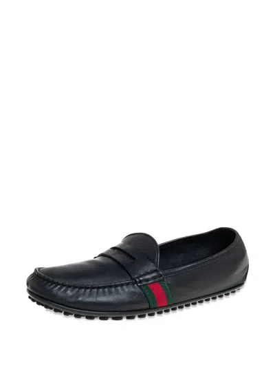 Pre-owned Gucci Web-trimmed Loafers In Black