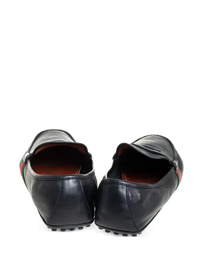 Pre-owned Gucci Web-trimmed Loafers In Black