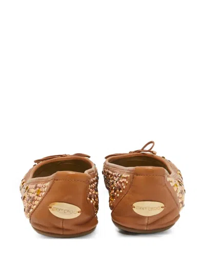 Pre-owned Jimmy Choo Crystal-embellished Ballet Flats In Brown