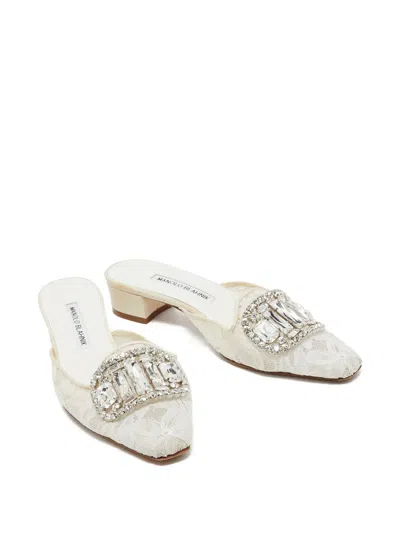 Pre-owned Manolo Blahnik  35mm Lace Mules In White