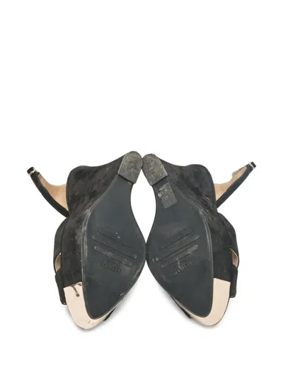 Pre-owned Le Silla  140mm Suede Wedge Sandals In Black