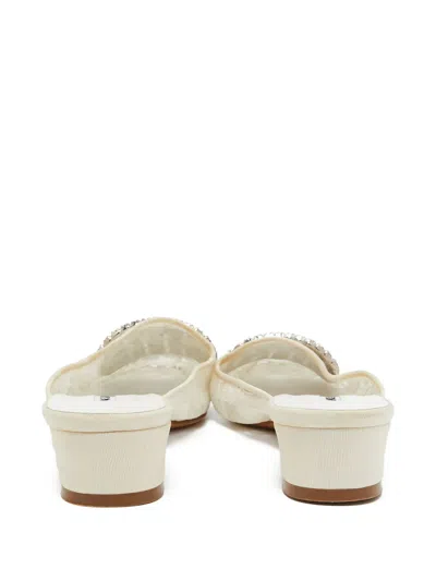 Pre-owned Manolo Blahnik  35mm Lace Mules In White