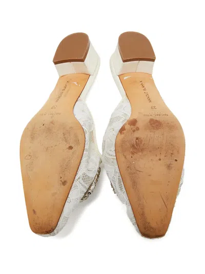Pre-owned Manolo Blahnik  35mm Lace Mules In White