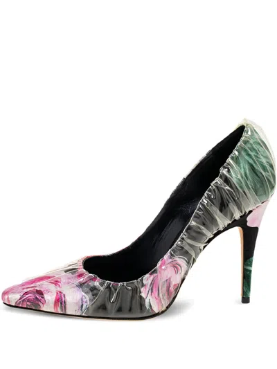 Pre-owned Jimmy Choo 105mm Floral-print Heeled Pumps In Black