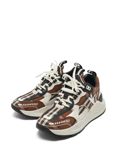 Pre-owned Burberry Check-pattern Platform Sneakers In Brown