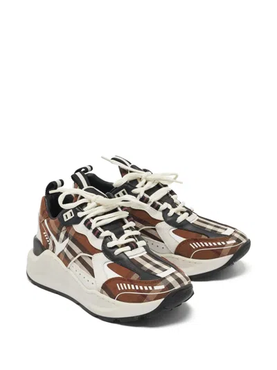 Pre-owned Burberry Check-pattern Platform Sneakers In Brown