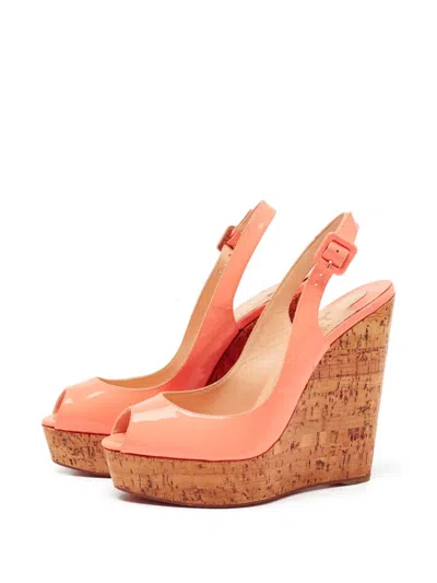 Pre-owned Christian Louboutin 140mm Patent Peep-toe Wedge Sandals