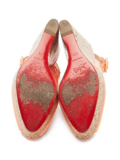 Pre-owned Christian Louboutin 140mm Patent Peep-toe Wedge Sandals