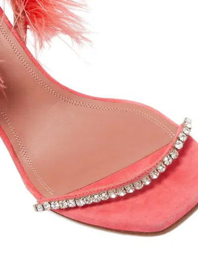 Pre-owned Amina Muaddi  110mm Adwoa Feather-embellished Satin Sandals