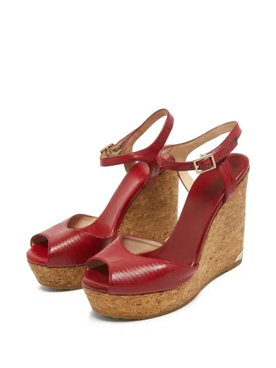 Pre-owned Jimmy Choo 110mm Leather Wedge Sandals