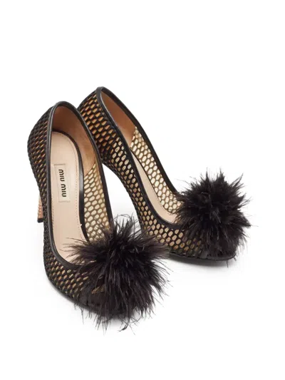 Pre-owned Miu Miu 100mm Feather-embellished Pumps