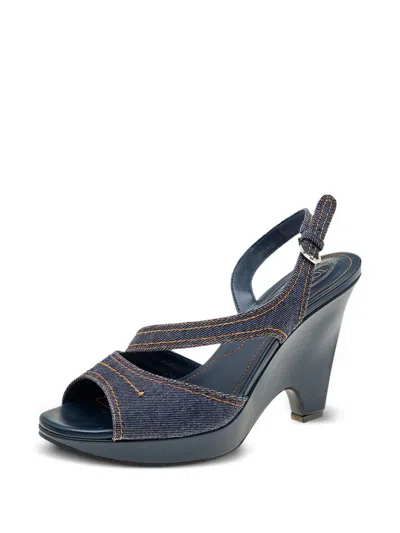 Pre-owned Tod's Vintage 115mm Denim Crossover Sandals