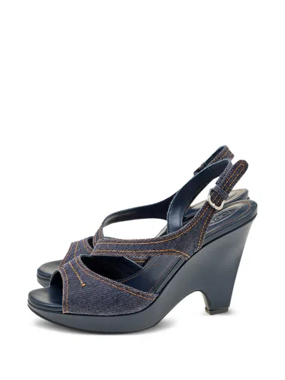 Pre-owned Tod's Vintage 115mm Denim Crossover Sandals