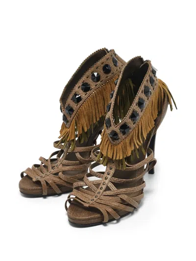 Pre-owned Dior 120mm Fringed Strappy Sandals