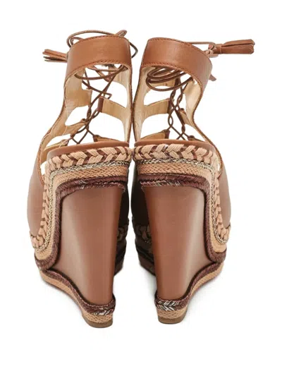 Pre-owned Christian Louboutin 150mm Cut-out Leather Wedge Sandals