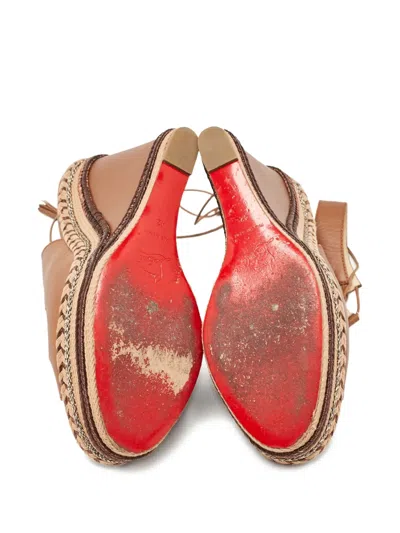 Pre-owned Christian Louboutin 150mm Cut-out Leather Wedge Sandals