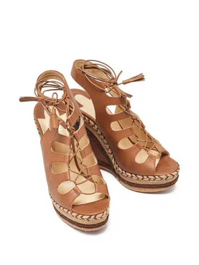 Pre-owned Christian Louboutin 150mm Cut-out Leather Wedge Sandals